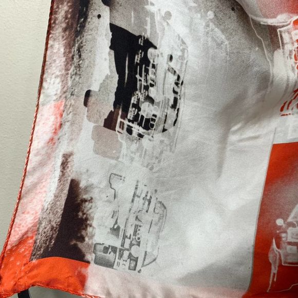 Roeckl Silk Square Scarf Cars Automobiles Orange Grey - Picture 3 of 9